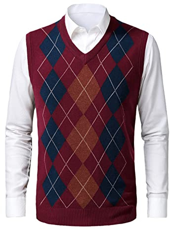 Btmpmcs Argyle tröja för män väst vardaglig v-ringad ärmlös jumper gentleman stickad slipover affärer stickat tröja linne väst golf västar pullover