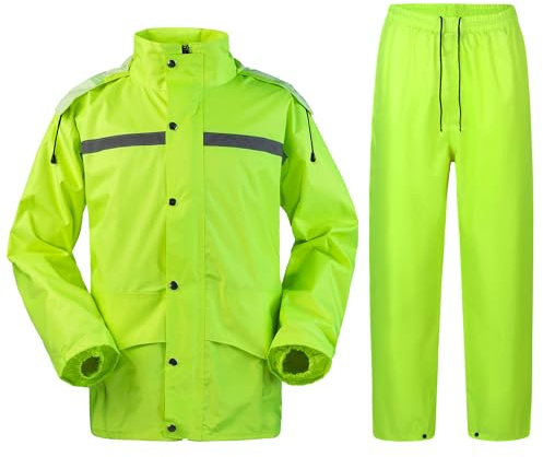 Oralidera Trajes Impermeables Hombre y Mujeres Chaqueta con Capucha y Pantalones 2 Piezas Traje de lluvia para Hombres Reflectantes Chubasquero Moto Hombre Completo, Verde, XL