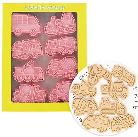 8 Pieces Cute Engineering vehicle Cookie Cutters For Baking Cookie Mould Press Car Cookie Mould Set Kitchen Tools Plastic Cookie Stamps (Engineering vehicle)