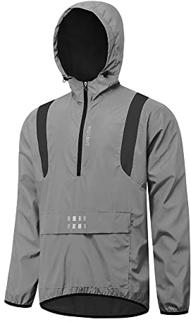 WOSAWE Réfléchissante 360 Veste de Vélo, Homme Imperméable Coupe-Vent Gilet de Sport (Veste avec Capuche Noir XXXL)
