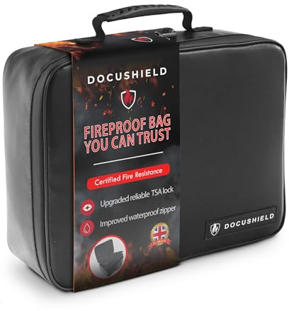 DocuShield Porte-documents ignifuge et résistant à l'eau | Boîte légère et portable avec séparateurs et poches pour le rangement de fichiers importants | Marque britannique | Tissu en fibre de verre |