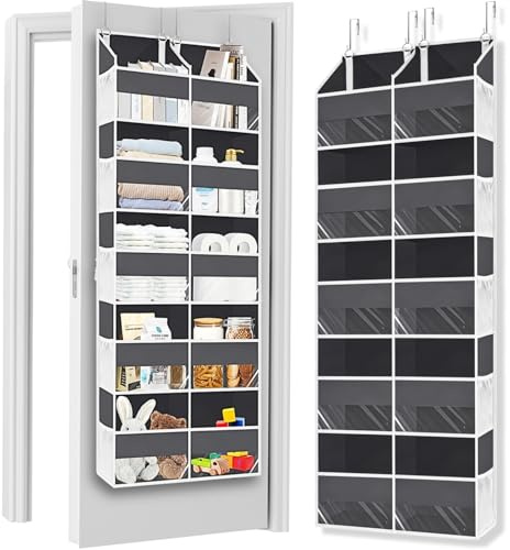 Ofiray-home Over the Door Organiser with 5 Tiers and 10 Compartments, Extra Large Hanging Door Storage with 4 Hooks, 36kg Weight Capacity, Bedroom Wardrobe or Nursery Nappy & Toy Storage – Grey
