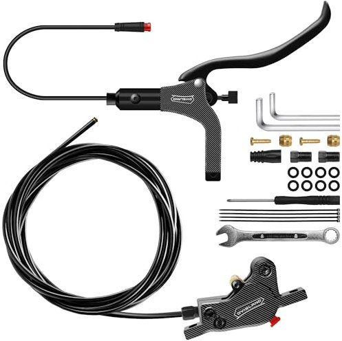 DYISLAND LD-200 2-Pistons Hydraulic Disc Brake Set for ebike,2-PIN Power-Off Electric Bike Hydraulic Brake kit，Hydraulic Brake Kits with mounting Tools and Screws (Black-Rear1850mm)