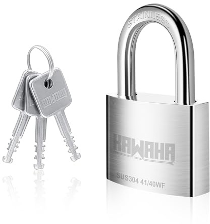 KAWAHA 41/40KD-3SK - Candado de acero inoxidable de alta seguridad con llave para uso en interiores y exteriores (resistente, antioxidante) (40 mm, 3 llaves de acero inoxidable)
