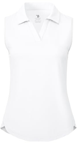 BGOWATU Women's Sleeveless Golf Polo Shirts Collared V Neck Tennis Tops Dry Fit UPF 50+ Workout Tank Lightweight White M