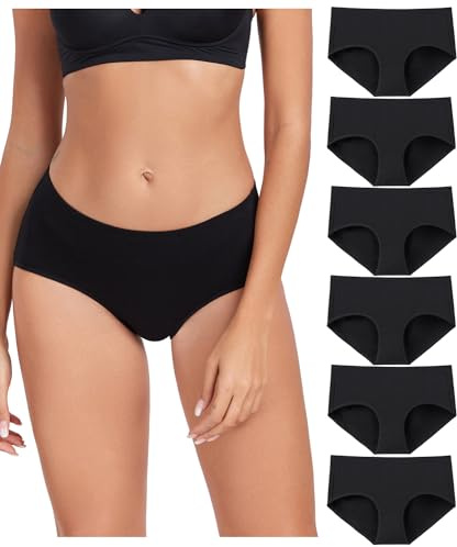 wirarpa Underwear Women Cotton Ladies Knickers Comfortable Pants for Women Full Coverage Briefs 6 Pack Black Size XX-Large
