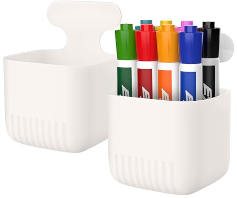 MoKo 2 Piezas Soporte Magnético para Rotuladores de Borrado en Seco, Soporte Magnético para Pizarra Blanca, Lápices, Organizador en Oficina, Taquilla, Nevera, Blanco