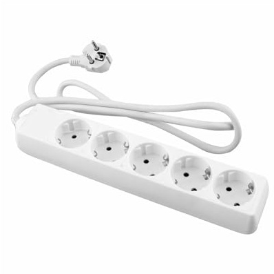 Toma Corriente Blanca de 5 Salidas y Cable de 1,5 m, Ideal para Conexiones eléctricas múltiples en el hogar u Oficina.