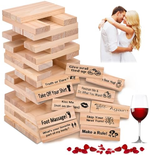 Lusts Tower, Juegos de Bloques para Parejas, 48 piezas Juego de Torre de Bloques SúPer Traviesos, Juegos para Parejas Bloques Apilables de Madera, Juegos para Adultos Juego de Bloques Apilables