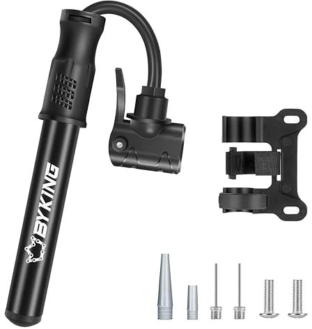 BYKING Portable Bike Pump, Air Pump for Bicycle, Balloon, Tyres, Ball, Airbed and Toys Inflatables, Cycle Pump with Presta. Schrader and Dunlop valve, Attachment (Football Pump Needle and More)