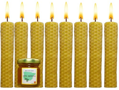 Candele al miele 100% Cera d'api naturale spagnola-aromaterapia rilassante-8 candele-durata 3,5 ore-Decorazione-Friendly-Senza Tossici-Origine Spagna-Rituale Magico Buona Fortuna 11/22