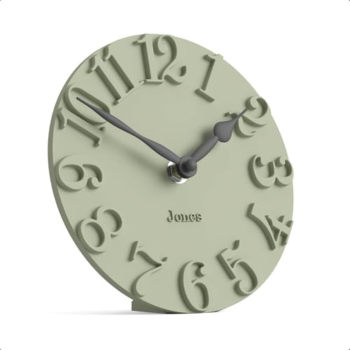 JONES CLOCKS® Hampstead Schreibtischuhr | Freistehend | Salbeigrün | Elegante erhöhte, geformte ziffern | Ideal für Regal, kaminsims, Wohnzimmer, homeoffice oder am Bett