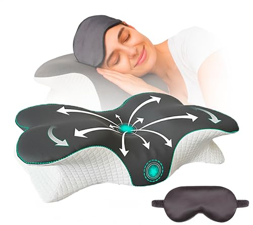 Almohada Cervicales y Cuello - Almohada Viscoelastica Antironquido Ergonómica con Espuma de Memoria - Almohada Cervical para Dormir Boca Arriba y de Lado - Alivia Dolor de Espalda y Cuello (Gris)