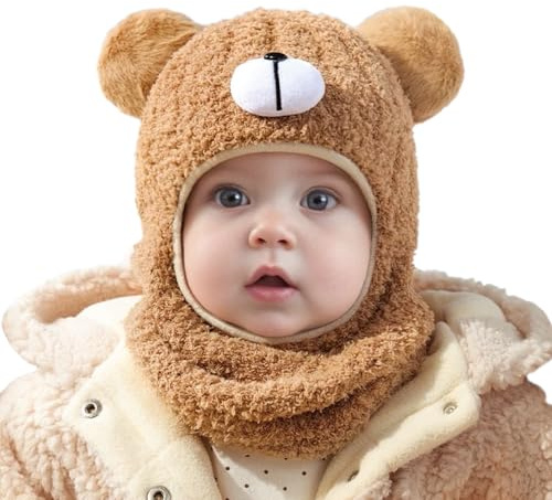 AYPOW Cappello Passamontagna Bambino Toddler Invernale e Scaldacollo Caldo Morbido Berretto con Termico Fodera in Pile con Pompom Sciarpa con Cappuccio Balaclava Ragazzi Ragazze