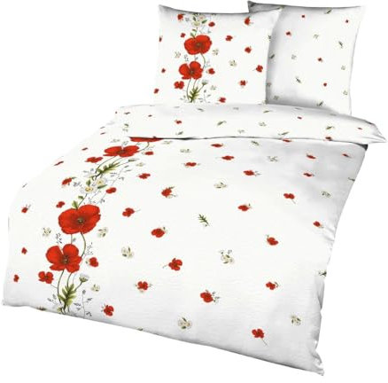 Kaeppel Seersucker Bed Linen 135 x 200 cm Red Poppy Poppy Red White Cotton 470/402