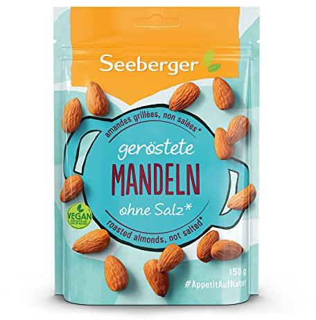 Seeberger Amandes grillées : Amandes croquantes de grande taille - avec une forte teneur en vitamines - croquantes avec un arôme sucré agréable sans sel, vegan (1 x 150 g)