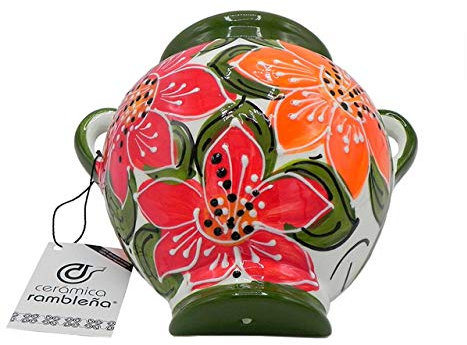 CERÁMICA RAMBLEÑA | Pot de Fleur Suspendu | Pot de Fleur Suspendu en Terre Cuite | Pot Mural | Vert et Blanc | Décoré à la Main à 100% | 20x20x14 cm