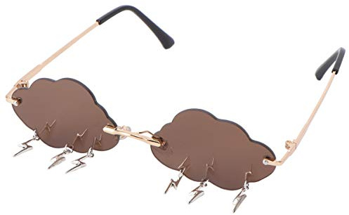 VALICLUD Lunettes De Soleil Femme Sans Monture Avec Breloques Éclair Lunettes Photoglasses Fluo Soirée Rave Accessoire Mode 14.6X14X4.1 Cm