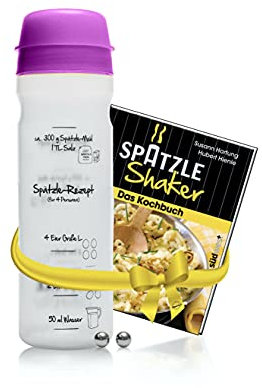 Set für Spätzle: Spätzle-Shaker (LILA) für 4 Portionen Spätzle (875ml) Das patentierte Original Made in Germany + Kochbuch