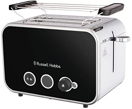 Russell Hobbs Tostadora Distinctions Black - 2 Ranuras Cortas y Anchas, Tostador para 2 Rebanadas, Calienta panecillos, Función Cancelar, Recalentar y Descongelar, Acero Inoxidable, Negro - 26430-56