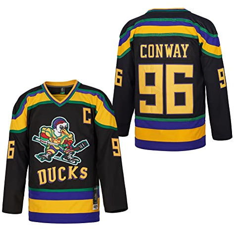 D-5 Youth Mighty Ducks #96 Conway #99 Banks Ice Hockey Jersey, #96-black, L