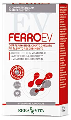 ERBA VITA Ferro EV Retard integratore alimentare di ferro con compressa gastro-retard arricchito con Vitamina C e Vitamina B