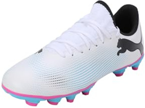 PUMA Unisex Kids Future 7 Play Fg/Ag Jr Scarpe da calcio, Puma White Puma Black Poison Pink, 34.5 EU