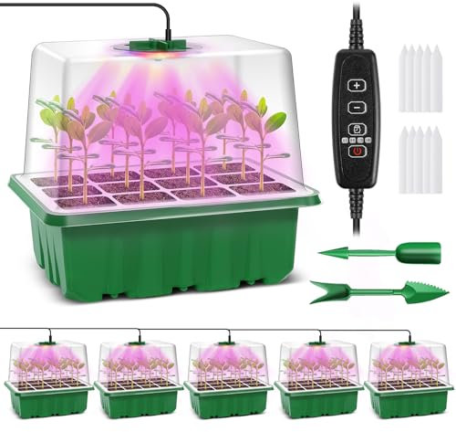 Verdenu Mini Serre pour Plantes, Bac à Semis, 5 Mini Serres de Culture Intérieur avec Lumière, Plateau de Semis pour Plantes Intérieur avec Contrôleu, Mini Serre avec Couvercle