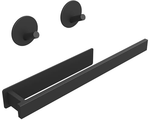 BYSER Toalleros de Baño sin Taladro-Toallero Adhesivo Baño -Set Accesorios Baño Toallero+2 Ganchos para Toallas -Acero Inoxidable 304 Toallero Negro para Baños,Pared y Cocina 39 CM Diseño Moderno