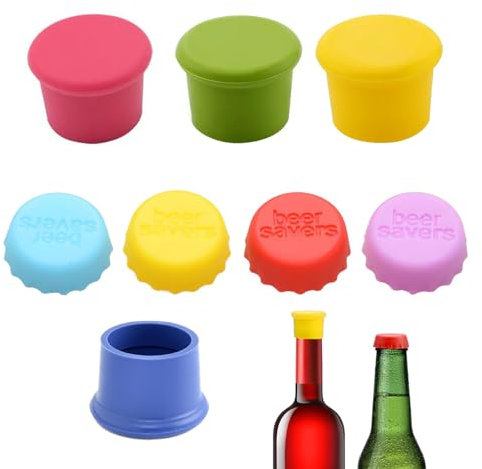 DHWEKU 8PCS Bouchon de Bouteille Universel,Bouchon Capsule en Silicone Original,Bouchons à Vin Silicone,Réutilisable Bouchon Silicone,Bouchon Capsule en Silicone pour Bouteilles de Vin,BièRe,Champagne