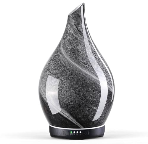 Porseme Aroma Diffuser 280ml,Handgeblasen Glas Luftbefeuchter, Ultraschall Aromatherapie Öle Diffusor mit 7 farbigem LED Licht, Diffuser für Ätherische Öle mit Timer BPA Frei für Wohnung (Obsidian)