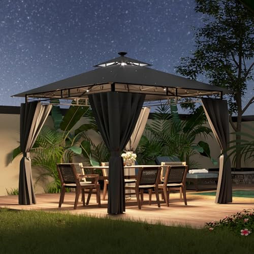 Devoko Pavillon 3x3 Wasserdicht Stabil Winterfest mit LED-Beleuchtung, UV-Schutz 50+ Doppeldach Partyzelt Gartenzelt für Festival, Events, Partys für 4-6 Personen, Grau
