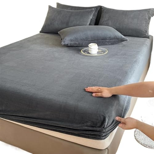 Lenzuola Flanella Lenzuolo con angoli elasticizzato caldo e spesso, coprimaterasso invernale in flanella regolabile, biancheria da letto in velluto, misure 90/160/180/200 Lenzuola Letto(Dark Grey,120x