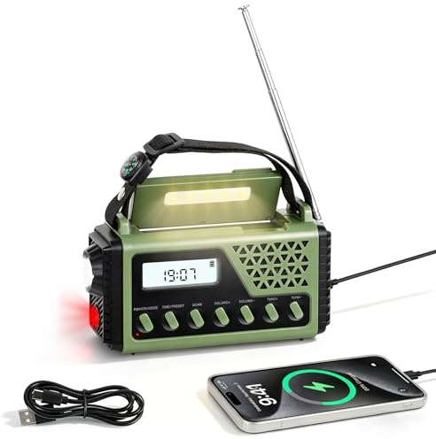 Wind Up Emergency Radio, 8000mAh Solar Hand Crank Radio with LCD Display AM FM SW BT, SOS Alarm Reading Lamp Torch Headphone Jack for Home Outdoor Camping