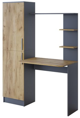 Vicco Schreibtisch Tessa, Anthrazit/Goldkraft Eiche, 122.9 x 52 cm, mit Regalablage für zusätzliche Ablagefläche