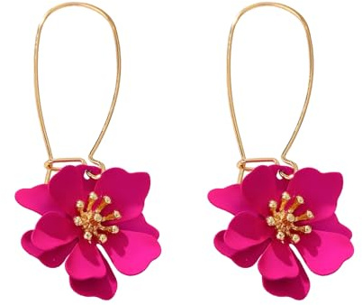 XFSRG Boucles d'Oreilles Fleur Élégante pour Femme Fleur Délicate Pendentif Boucles D'oreilles Bohémiennes Créoles Bijoux Mode Accessoire pour Toutes Occasions (Rose)