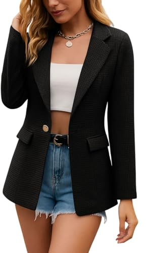 Blazer Femme Chic Et Elegant Veste Tailleur Femme Ajustée Travail Décontractée Jacket Automne Long Ceremonie Blouson Tendance Printemps Couleur Unie 2#Noir XL