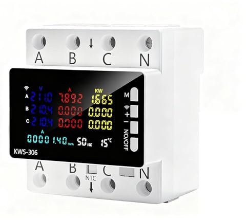 Contatore intelligente trifase 80 A 230 V AC, trifase a quattro fili LCD, contatore multifunzione con funzioni di surriscaldamento, sottotensione, sovraccarico e altre funzioni di protezione