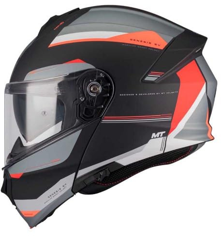 MT Helmets Genesis SV – Casco Moto Modular con Visor Solar Retráctil, Calota HIRP, Pantalla Antivaho y Preparado para Intercomunicador | Homologado ECE 22.06 & DOT
