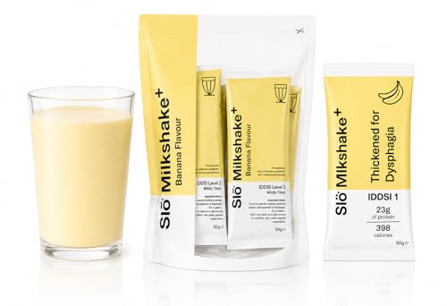 Slo Milkshake Pre Thickened Nutrition Nutri Drink for Dysphagia 23g Protein 398 kcal IDDSI Level 1 Level 2 Level 3 High Protein Shake Build Up Natural Banana Flavour x 14 Sachets - IDDSI Level 2