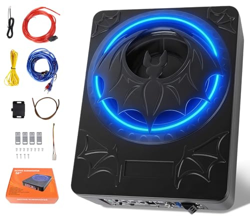 CAMECHO Subwoofer Ultraplano 1200W 70mm Bajo Asiento para Coche con Alimentación: Subsistema con Amplificador Integrado, Entrada de Alto y Bajo Nivel y Control de Volumen para SUVs y Camiones