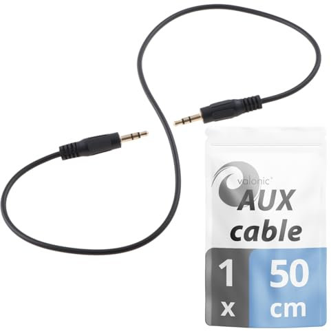 valonic AUX Kabel kurz - 50 cm - 3,5 mm - Audiokabel für Auto oder PC - Klinkenkabel - schwarz - 0,5 m