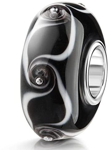 Perle en verre de Murano Materia #46 - Motif 3D - En argent 925 - Noire - Pour bracelet à perles