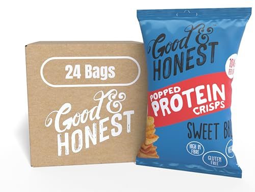 Good & Honest Sweet BBQ Protein Popped Crisps, Gluten-Free Pub Snacks, 24 x 23g