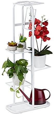 Relaxdays Blumentreppe Metall, 6-stufige Blumenetagere, außen & innen, HBT 107 x 44 x 24 cm, Pflanzenregal, weiß