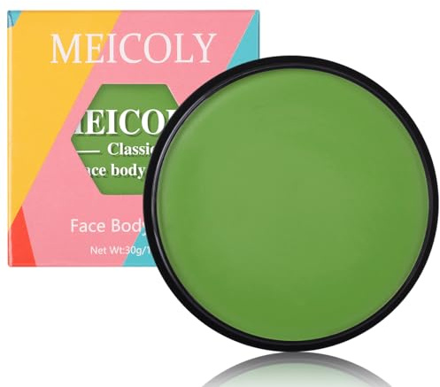 MEICOLY Light Green Face Body PaintGreen Face Paint for St Patricks Day Accessories, Halloween Witch Makeup Elphaba Costume,Hunting Hulk Camo Face Paint for Adults Kids