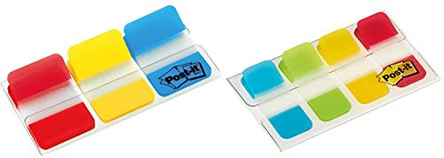 Post-it Index Strong Filing Tabs, Packung mit 1 Spender mit 3 x 22 Tabs, 25, 4 mm x 38 mm, Gelb, Rot, Blau - Extrastarke Haftstreifen & Lesezeichen Mini Starre Standardfarben - 40 Index
