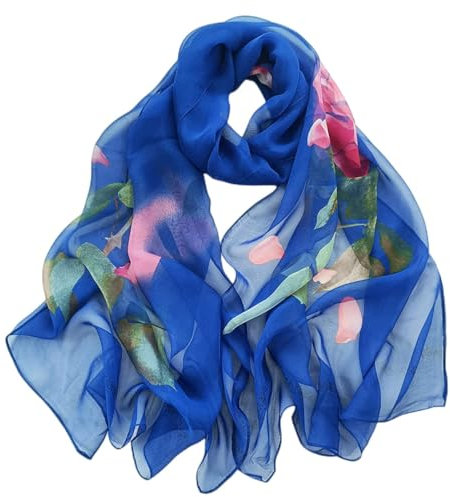 FAIRYGATE Damen Schal Sommer Schal Blau Damen Seidenschal Bunte Luxuriöse Schals Weich als Stola Seidentuch Halstuch Pashmina Gemälde A5124