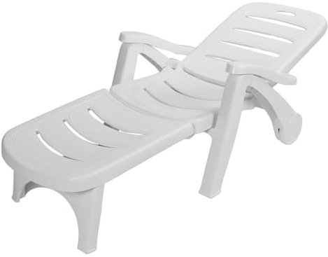 Asixxsix Leichter, Faltbarer Kunststoff-Loungesessel mit Rollen, Bequemer Armlehne, Verstellbarer Rückenlehne für Terrasse, Hotel, Pool