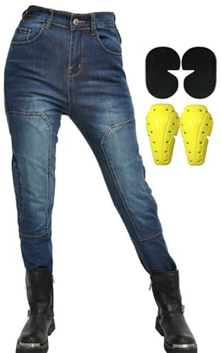 Pantaloni Moto Donna,jeans Da Moto Slim Fit Da Donna Con Protezioni Per Ginocchia E Fianchi, Rinforzano Pantaloni Da Moto Skinny Elastici (Blue-B,4XL)